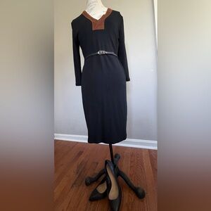 Lauren Ralph Lauren Black Long Sleeve Belted Sheath Dress